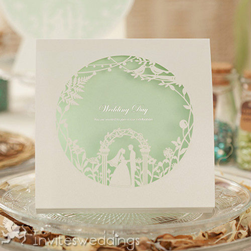 Mint Green Spring Laser Cut Wedding Cards IWSM010